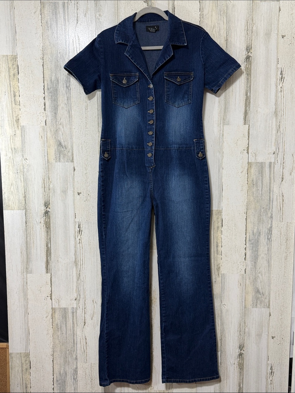 Denim Short Sleeve Jumpsuit Fitted Denim Mechanic Style Jumpsuit Jean by Lips